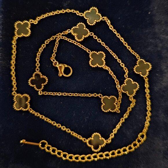 Hope, Faith, Love and Luck clover fashion necklace 16 inches black clovers - Picture 2 of 15